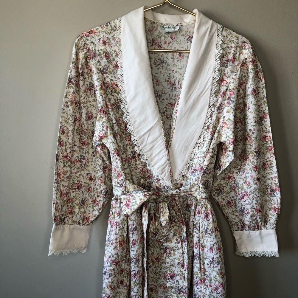 Vintage Laura Adams Floral Robe Wrap Cottage Prairie Maxi Dress M/L - Picture 4 of 11